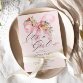 Rosa Bow sin Blommigt Baby Shower Inbjudningar