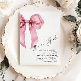 Rosa Bow sin elegant Baby Shower Inbjudningar