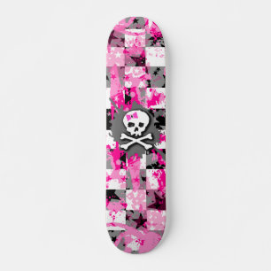 Rosa Bow Skull Skateboard Bräda 20,5 Cm