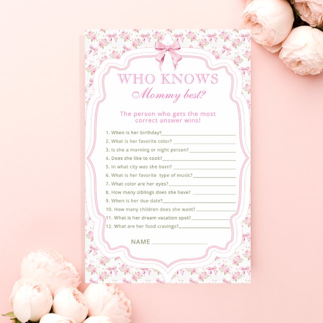 Rosa Bow som känner Mamma Best Baby Shower-spel (Skapare uppladdad)