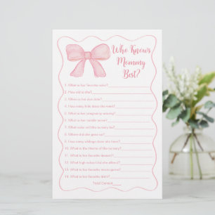 Rosa Bow som känner Mamma Best Baby Shower-spel