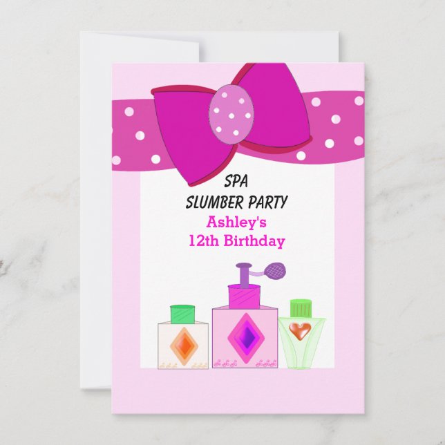 Rosa Bow Spa Pyjamasparty Inbjudningar (Framsida)