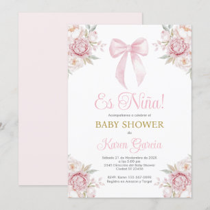 Rosa Bow Spain Baby Shower Girl Inbjudningar