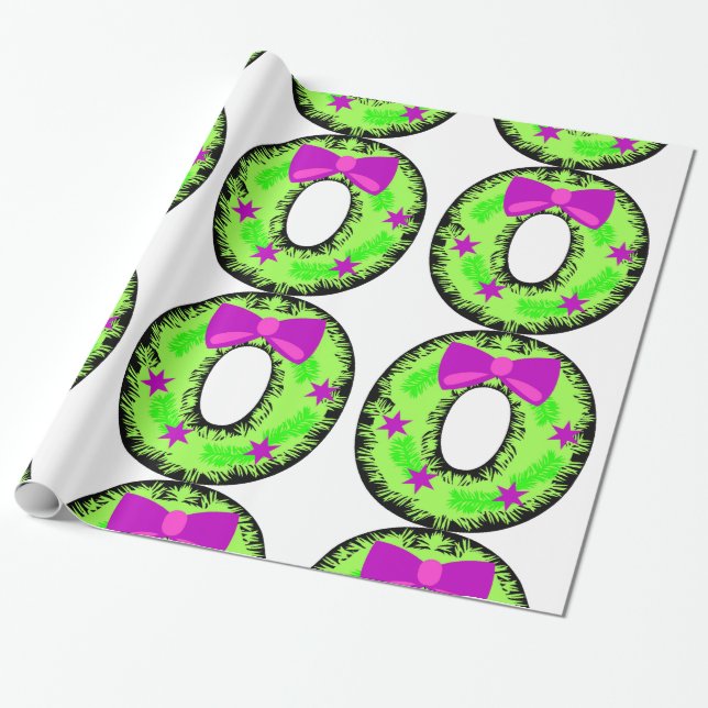 Rosa Bow Stars och Grönt jul Helgdag andedräkt Presentpapper (Utrullad)