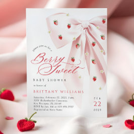Rosa Bow Strawbär Baby Shower-inbjudan Inbjudningar