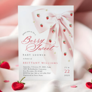 Rosa Bow Strawbär Baby Shower-inbjudan Inbjudningar