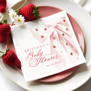 Rosa Bow Strawbär Baby Shower Pappersservett