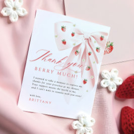 Rosa Bow Strawbär Baby Shower Tack för ditt kort