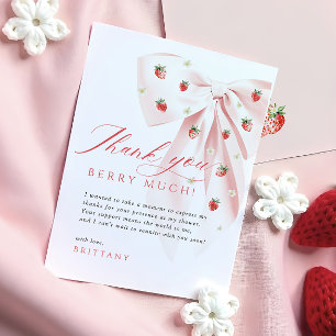 Rosa Bow Strawbär Baby Shower Tack för ditt kort