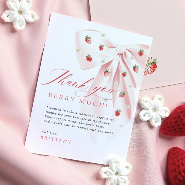 Rosa Bow Strawbär Baby Shower Tack för ditt kort (Skapare uppladdad)