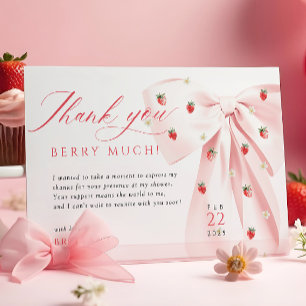 Rosa Bow Strawbär Baby Shower Tack för ditt kort