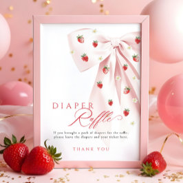 Rosa Bow Strawberry Baby Shower Diaper Raffle Sign Poster