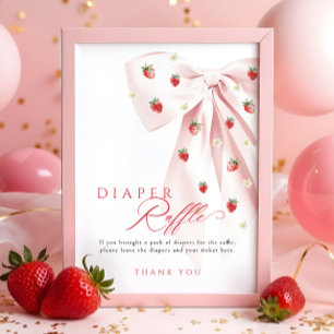 Rosa Bow Strawberry Baby Shower Diaper Raffle Sign Poster