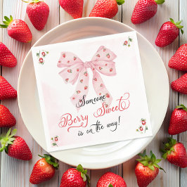 Rosa Bow Strawberry Berry Sweet Baby Shower Pappersservett