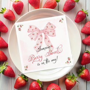 Rosa Bow Strawberry Berry Sweet Baby Shower Pappersservett