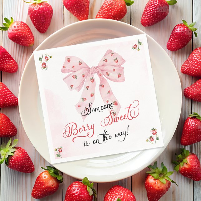 Rosa Bow Strawberry Berry Sweet Baby Shower Pappersservett (Skapare uppladdad)