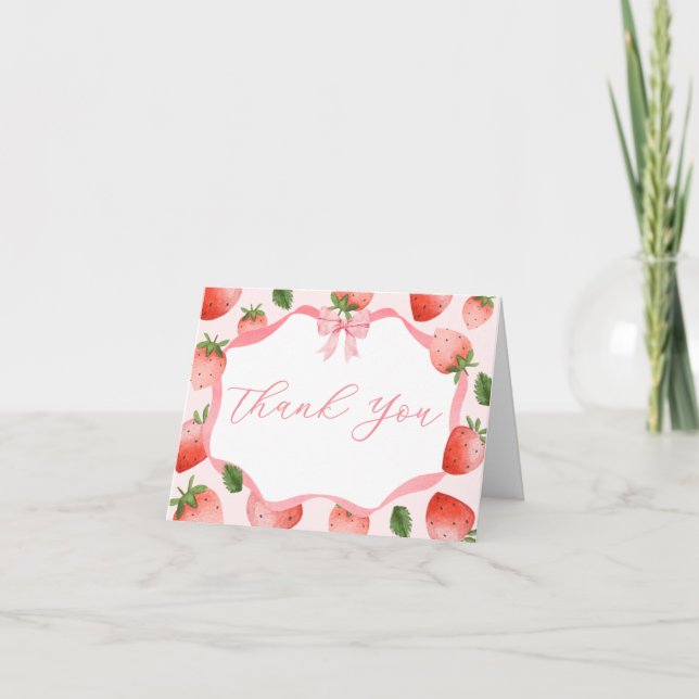 Rosa Bow Strawberry Berry Sweet Baby Shower Tack Kort (Framsida)