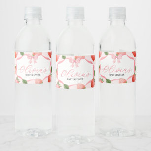 Rosa Bow Strawberry Berry Sweet Baby Shower Vattenflaskor Etikett