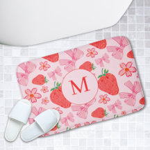 Rosa Bow & Strawberry Girly Monogram Bath Mat