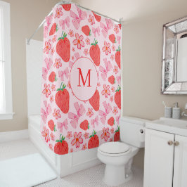 Rosa Bow & Strawberry Monogram Shower Curtain
