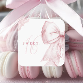 Rosa Bow Sweet 16 Birthday Fyrkantigt Klistermärke