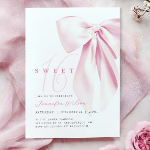 Rosa Bow Sweet 16 Birthday Inbjudningar