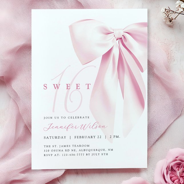 Rosa Bow Sweet 16 Birthday Inbjudningar (Skapare uppladdad)