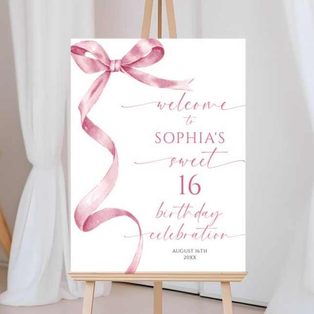 Rosa Bow Sweet 16 Birthday Välkomstskylt Poster (Skapare uppladdad)