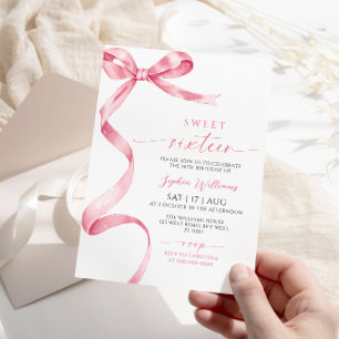 Rosa Bow Sweet 16 Födelsedagsinbjudan Inbjudningar