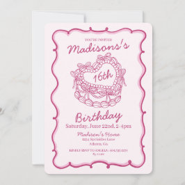 Rosa Bow Sweet 16 Heart Coquette Cake Birthday Inbjudningar