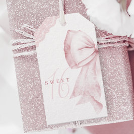 Rosa Bow Sweet 16 Märkre på födelsedagen Presentetikett