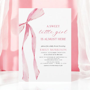 Rosa Bow Sweet Little Girl Baby Shower Inbjudningar