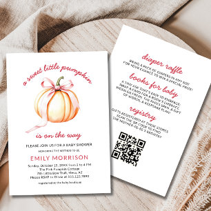 Rosa Bow Sweet Little Pumpkin Girl Baby Shower Inbjudningar