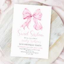 Rosa Bow Sweet sixteen Birthday-inbjudan