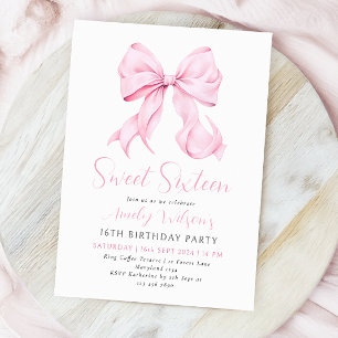 Rosa Bow Sweet sixteen Birthday-inbjudan Inbjudningar