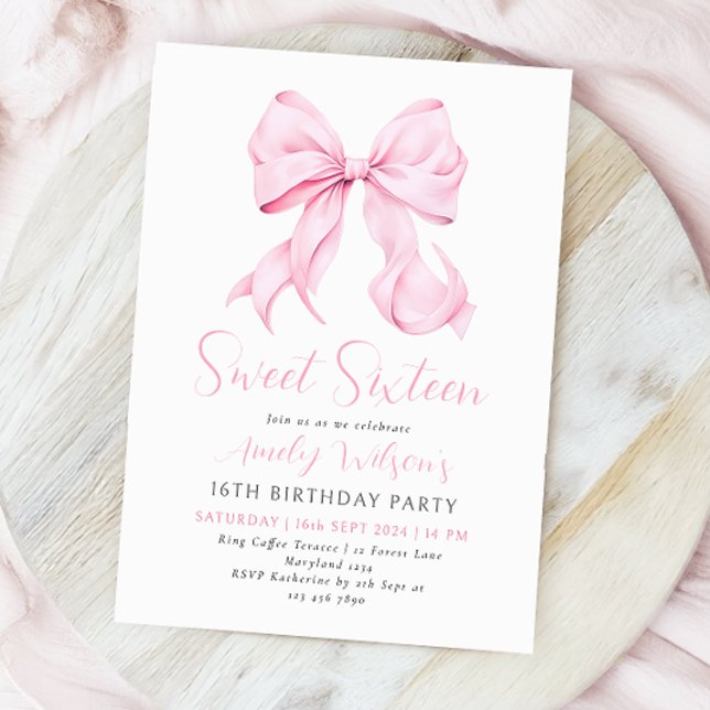 Rosa Bow Sweet sixteen Birthday-inbjudan Inbjudningar (Skapare uppladdad)