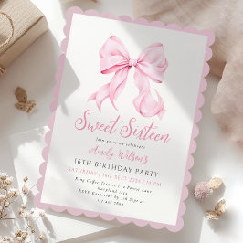 Rosa Bow Sweet sixteen Birthday-inbjudan Inbjudningar