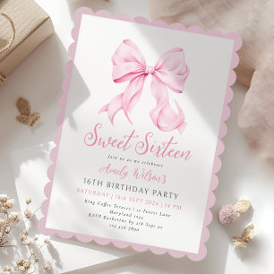 Rosa Bow Sweet sixteen Birthday-inbjudan Inbjudningar