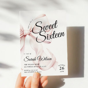 Rosa Bow Sweet sixteen Birthday-inbjudan Inbjudningar