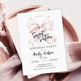 Rosa Bow Sweet sixteen Birthday-inbjudan Inbjudningar