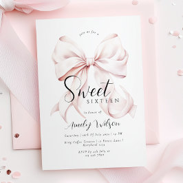 Rosa Bow Sweet sixteen Birthday-inbjudan Inbjudningar