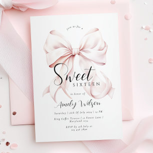 Rosa Bow Sweet sixteen Birthday-inbjudan Inbjudningar