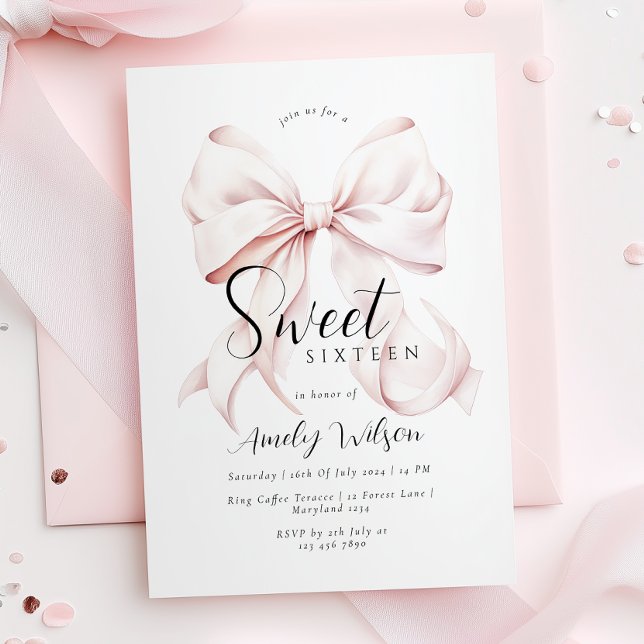 Rosa Bow Sweet sixteen Birthday-inbjudan Inbjudningar (Skapare uppladdad)