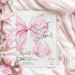 Rosa Bow Sweet sixteen Birthday Inbjudningar