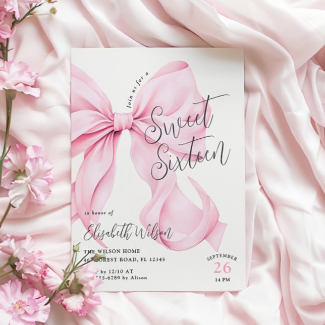 Rosa Bow Sweet sixteen Birthday Inbjudningar (Skapare uppladdad)