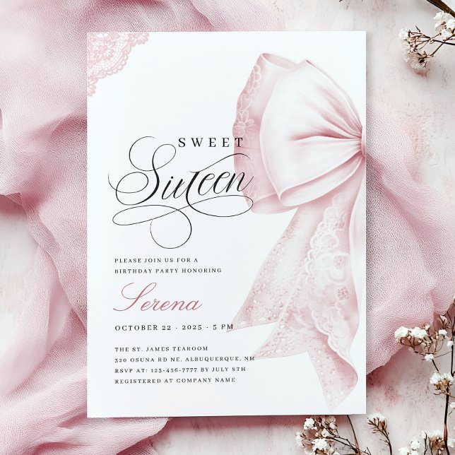  Rosa Bow Sweet sixteen Birthday Inbjudningar (Skapare uppladdad)