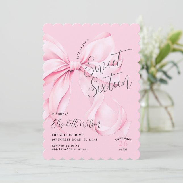 Rosa Bow Sweet sixteen Birthday Inbjudningar (Stående Fram)