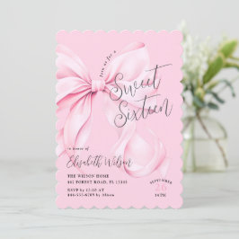 Rosa Bow Sweet sixteen Birthday Inbjudningar