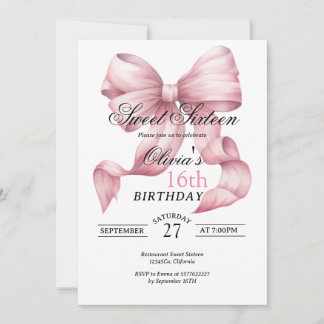 Rosa Bow Sweet sixteen Birthday Inbjudningar