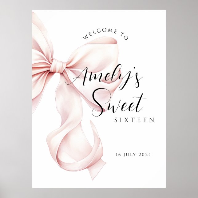 Rosa Bow Sweet sixteen Birthday Välkommen Poster (Framsidan)